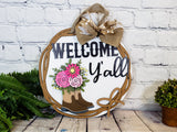 Welcome Yall Cowboy Boots with Flowers Door Hanger DIY Unfinished Kit