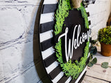 Welcome Wreath & Stripes Door Hanger - Finished