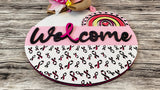 Breast Cancer Awareness Ribbons and Rainbow Door Hanger