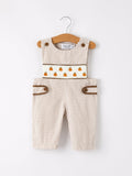 Fall Halloween & Thanksgiving Pumpkin Smock Embroidered Boys Romper