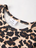 Fall Pumpkin Leopard Print Autumn Girls Ruffle Two-Piece Dress