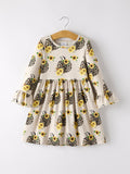 Fall Pumpkin Leopard Print Autumn Girls Ruffle Two-Piece Dress