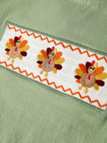 Fall Thanksgiving Turkey Smock Embroidered Green Plaid Boys 'Set