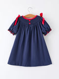 Christmas Holiday Celebration Dress: Navy with Santa Sleigh