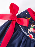 Christmas Holiday Celebration Dress: Navy with Santa Sleigh
