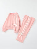 Girls Bow Trim Sweatshirt and Pants Set