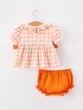 Halloween Pumpkin Plaid Girls Bloomer Set