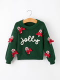 Girls Christmas Jolly Candy Cane Bow Knit Sweater