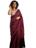 Suta Mul Cotton Handloom Zari Stripes 5.5M Saree, Purple