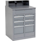 Global Industrial™ Cabinet Shop Desk W/ Riser & 7 Drawers 34-1/2W X 30D Gray