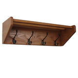 Wooden Mallet 4 Hook Shelf, Black Hooks, Medium Oak