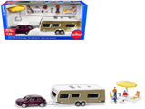Porsche Macan Turbo Maroon Metallic and Dethleffs Exclusiv Emotion Caravan with Figures and Camp Accessories Set 1/55 Diecast Mo