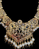 DNS204 Neeli jadau necklace with earrings tika in sapphire zircon(READY TO SHIP )