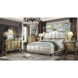 Acme Dresden Ii Queen Bed, Pearl White Pu & Gold Patina