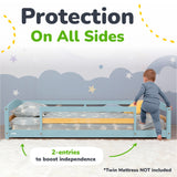 Twin Size Montessori-Inspired Floor Bed with Safety Guardrails for Kids