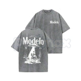 Modelo UFO Cowboy Graphic T-Shirt – Vintage Washed Alien Western Tee, Lightweight Retro Cotton Beer Streetwear