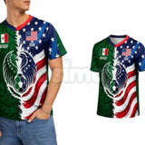 Split Half Mexico Green Tribal & US Stars Stripes Athletic V-Neck Shirt – Dual Heritage Soccer Jersey