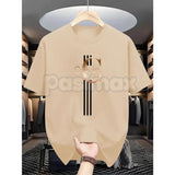 Men's Casual Calvin Print T-Shirt - Black & Gold Stripes Streetwear Tee, Comfortable Summer Crew Neck Top, Modern Urban Graphic Daily Essential Apparel