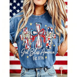 Women's God Bless America T-Shirt – Retro Patriotic 4th of July Graphic Tee, Vintage Washed Lightweight Cotton USA Country Pride Top