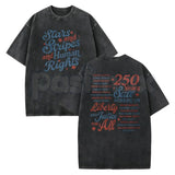 Stars and Stripes and Human Rights T-Shirt – 250 Years America Social Justice Graphic Tee, Vintage Washed Retro Patriotic Lightweight Cotton Top