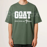 "GOAT" God Over All Things T-Shirt – Christian Streetwear Graphic Tee, Premium 100% Cotton Faith-Based Top, Soft Lived-In Heavyweight Modern Worship Shirt, Made in USA