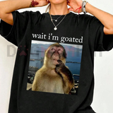 Self-Realization Monkey Meme Graphic Tee - Brainrot "Wait I'm Goated" Unisex Cotton Shirt