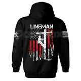 Patriotic American Flag Lineman Hoodie – USA Flag Work Pullover, Electric Lineworker Trade Apparel, Unisex