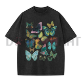 Ethereal Monarch Vintage Wash Graphic Tee - Flutter Butterfly Aesthetic Pure Cotton Oversized Unisex T-Shirt