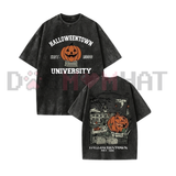 Vintage "Halloweentown University Est 1998" T-Shirt - Washed Black Cotton Oversized Front & Back Print Tee