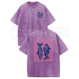 Retro Pink Striped Fish T-Shirt โ Acid Wash Dual-Side Graphic Tee, Vintage Nautical Aesthetic Lightweight Cotton Coastal Unisex Top