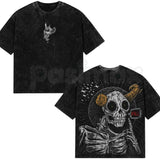The Lich Adventure Time Oversized T-Shirt – Retro Double Printed Dark Fantasy Graphic Tee, Vintage Washed Lightweight Cotton Unisex Top