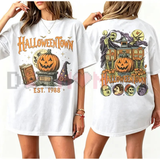 Vintage Pumpkin Witch Double-Sided Washed Tee - 90s Retro Spooky Season Halloween Unisex Graphic T-Shirt