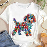 Rainbow Line Puppy Graphic T-Shirt – Artistic Vibrant Animal Print Unisex Crewneck Tee