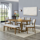 Darla 6Pc 72W Rectangular Walnut Oak Finish Sled Dining Set with Bench