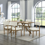 Darla 7Pc 70 Rectangular Walnut Oak Geometric Cross Base Dining Set