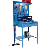 Global Industrial™ Sloped Shop Desk W/ Riser & Pegboard Panel 34-1/2W X 30D Blue