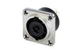 Speakon 8 Pole Male Chassis Connector, Metal Square G-Size Housing, Countersunk Thru Holes, 1/4-In Flat Tabs