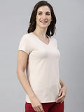 Enamor Essentials Women'S Short Sleeve V Neck Slim Fit Breathable Stretch Cotton Tee - E067(E067-Rose Water-Xl)
