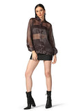 OM SAI LATEST CREATION Tops for Women || Transparent Mesh Long Cuff Sleeves Shirt Tops for Women || Shirt Style Tops for Women || Button Down Shirts || Sheer Shirt for Women. (Large Black),Black
