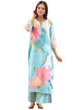 Gosriki Women'S Rayon Viscose Straight Printed Kurta With Palazzo (Mihika Sky-Vks02-Gs_M_Sky Blue_Medium),Sky Blue,,B0F8Q89YVT