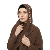 Beige Hijab Scarf With Pearl Embellishments, Lightweight Chiffon, WomenS Headscarf (Brown)