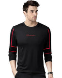 Eyebogler Mens Cotton Blend Round Neck Full Sleeve Printed Tshirt Black Red,Black RedApparel,XL