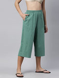 Enamor Essentials Women's High Waisted Relaxed Fit Capri Length Breathable Pure Cotton Culottes with Pockets & Adjustable Drawstring - E402(E402-Fern Green-XL),Fern Green
