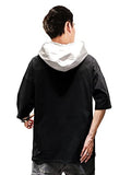 Eyebogler Men'S Designer Half Sleeves Hooded Neck Printed T-Shirt Black White