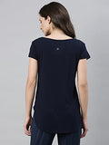 Enamor Essentials Women's Relaxed Fit Hip Length Cap Sleeves Scoop Neck 4 Way Stretch Soft & Luxurious Viscose Spandex Lounge Tee - E301(E301-Navy /Positive Graphic-S),Navy/Positivegraphic