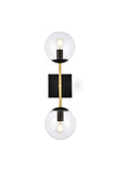 Living District Neri 2-Light Metal Wall Sconce W/Clear Shade In Black And Brass