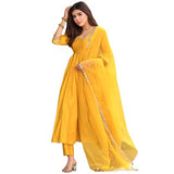 Gosriki Women'S Rayon Viscose Anarkali Solid Kurta With Pant & Dupatta (Sitapati Yellow-Vks03-Gs_M_Yellow_Medium),Yellow,,B0F8QB1KWG