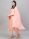 Anni Designer Women'S Cotton Blend Straight Printed Kurta With Pant & Dupatta (Mavis Peach_S_Peach_Small),Peach,S,Cotton Blend,Straight,Kurta, Scarf