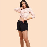 Enamor Essentials Women's Relaxed Fit Mid Rise 100% Cotton Mid-Thigh Length Shorts With Adjustable Waistband & Pockets - E078(E078-Jet Black-S),Jet Black