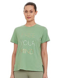 Enamor Athleisure Women's Short Sleeve Crew Neck Relaxed Fit Antimicrobial 4 Way Stretch Breathable Cotton Tee - A301(A301-Pistachio-XL),Pistw/Freeyourmind